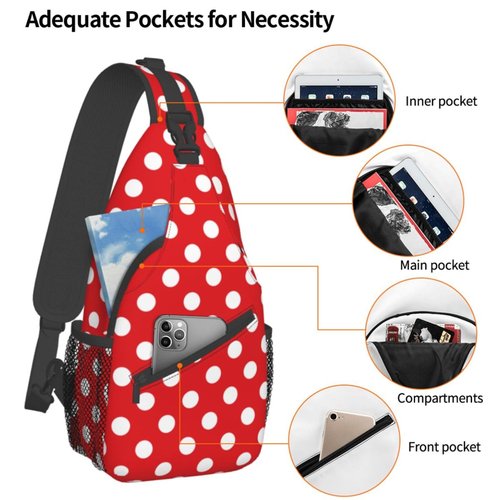 Cuczpau Crossbody Bags For Women Men Red White Polka Dot Sling Backpack Chest Shoulder Bag Gym Cycling Travel Hiking Daypack