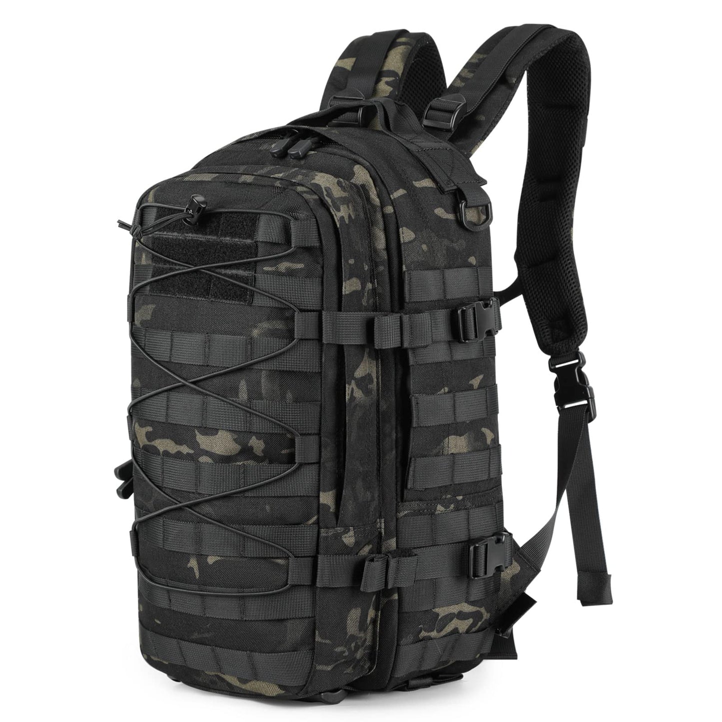 CamGo Military Tactical Backpack 25L MOLLE Hiking Daypack Trekking Rucksack Bug Out Bag for Daily Outdoor Sports (CP Black-25L)