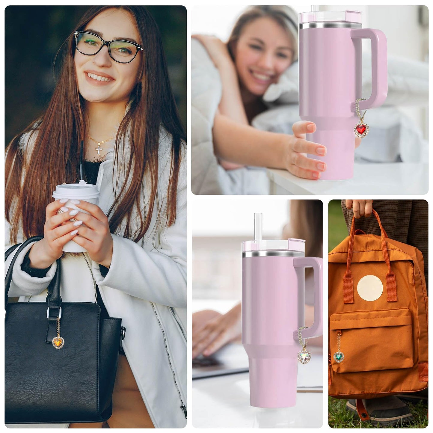 GENLEAS 6PCS Charms Accessories for Stanley Cup for Hydro Flask for Yeti for Others Water Cups with Handle, Personalized Identification Charms | Gifts for Women Men Him Her | Valentines Day Gift