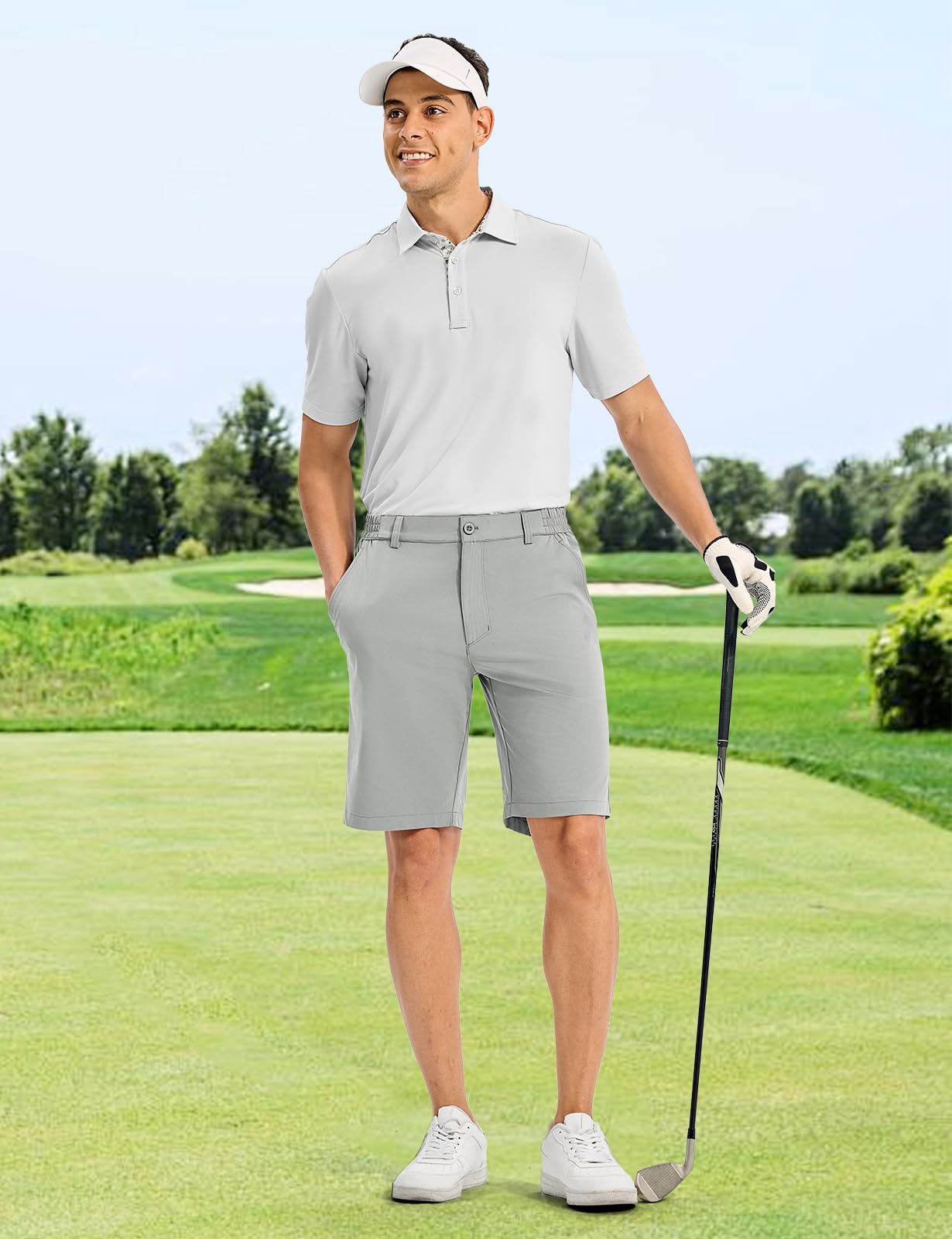 TBMPOY Men's Casual Shorts 10" Quick Dry Lightweight Stretch Golf for Flat Front Work Dress Hiking Shorts Elastic Waist Light Grey 38
