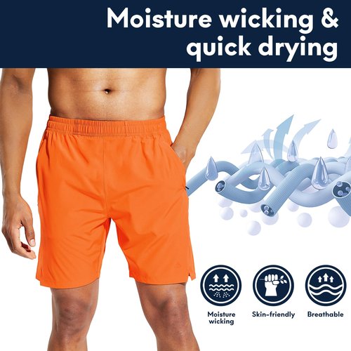 Haimont Men's Active Orange Running Shorts 7 Inch, Exercise Shorts, Quick Dry Gym Athletic Shorts with Pockets L