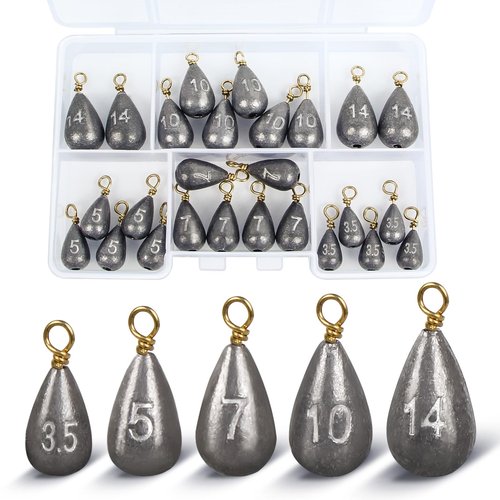 MYLPRETALE 26Pcs Fishing Weights Sinkers Kit, Drop Shot Weights, Lead Fishing Weights for Saltwater Freshwater, Catfish Weights, Fishing Sinkers and Weights Assortment