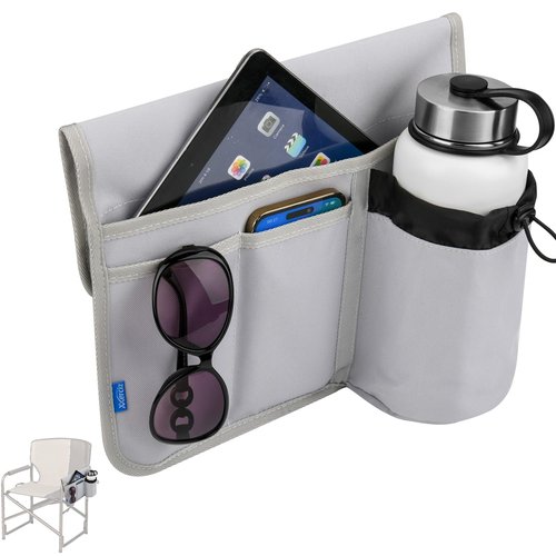 Xxerciz Beach Chair Cup Holder, Camping Chair Armrest Drink Organizer with Easily Attached Hook and Loop Strap, Universal Chair Accessory for Water Bottle, Sunglasses, Phone, Tablet, etc. (Gray)