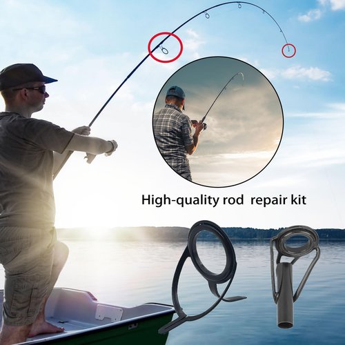LINGUANG 85 pcs Black Surf Bait Casting Spinning Rod Fishing Line Guides and Tips Saltwater，Double Legged Stainless Steel Ceramics Eyelet Repair Replacement Kit（75pcs guide and 10 pcs tips）
