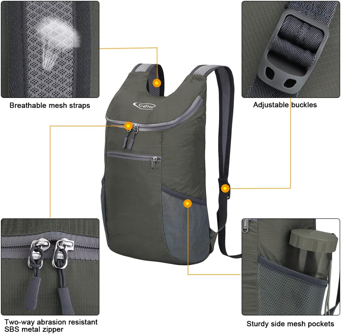 G4Free Lightweight Packable Hiking Backpack for Men Women Small Hiking Daypacks Foldable Shoulder Pack Casual Outdoor Bag 11L