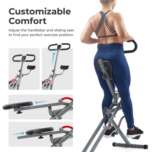 Sunny Health & Fitness Row-N-Ride Pro-Smart Squat Assist Trainer Full Body Fitness Machine, Easy Setup Rower, Glute & Leg Cardio Workout, Included SunnyFit App Connection - SF-A023053