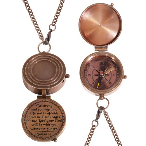MYSTICKRAFT Be Strong - Joshua 1:9 Brass Pocket Compass, Baptism Gifts for Boys, Confirmation First Communion Gifts, Religious Christian Easter Gifts for Kids, Christmas