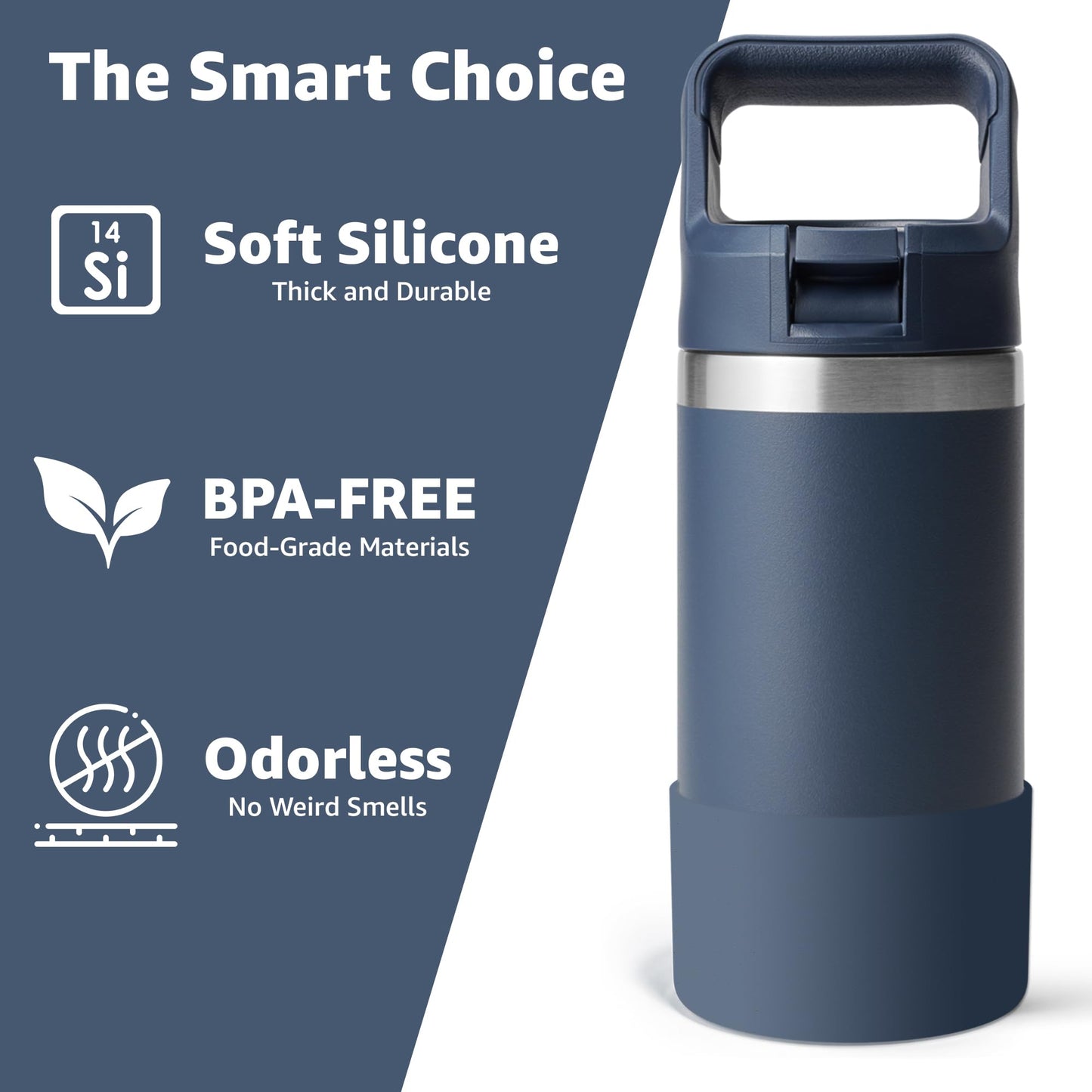 Jmoe USA Silicone Boot for Yeti Rambler Jr 12oz and 18oz Bottle | 2mm Sleeve | Anti-Slip Boot | Protector for the Bottom of your Bottle | Protects Against Damage | BPA Free Silicone (Navy)