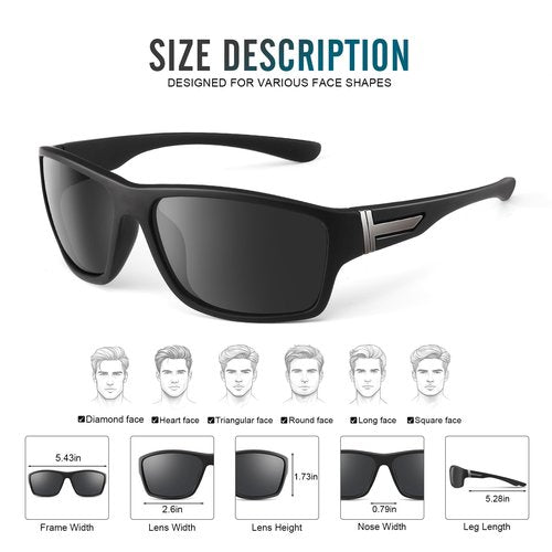 DEMIKOS Polarized Running Sunglasses for Men：Cycling Sun Glasses for Mens Womens Sports Sunglasses for Fishing Driving Wrap Around UV400 Protection Blue+Black+White