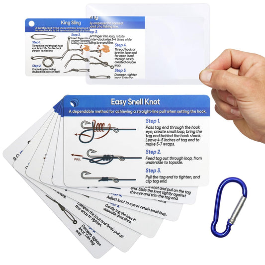 Easy Fishing Knots - Step-by-Step Guide to Tying 12 Useful Knots & Comes with Mini Carabiner | Ideal for Novices