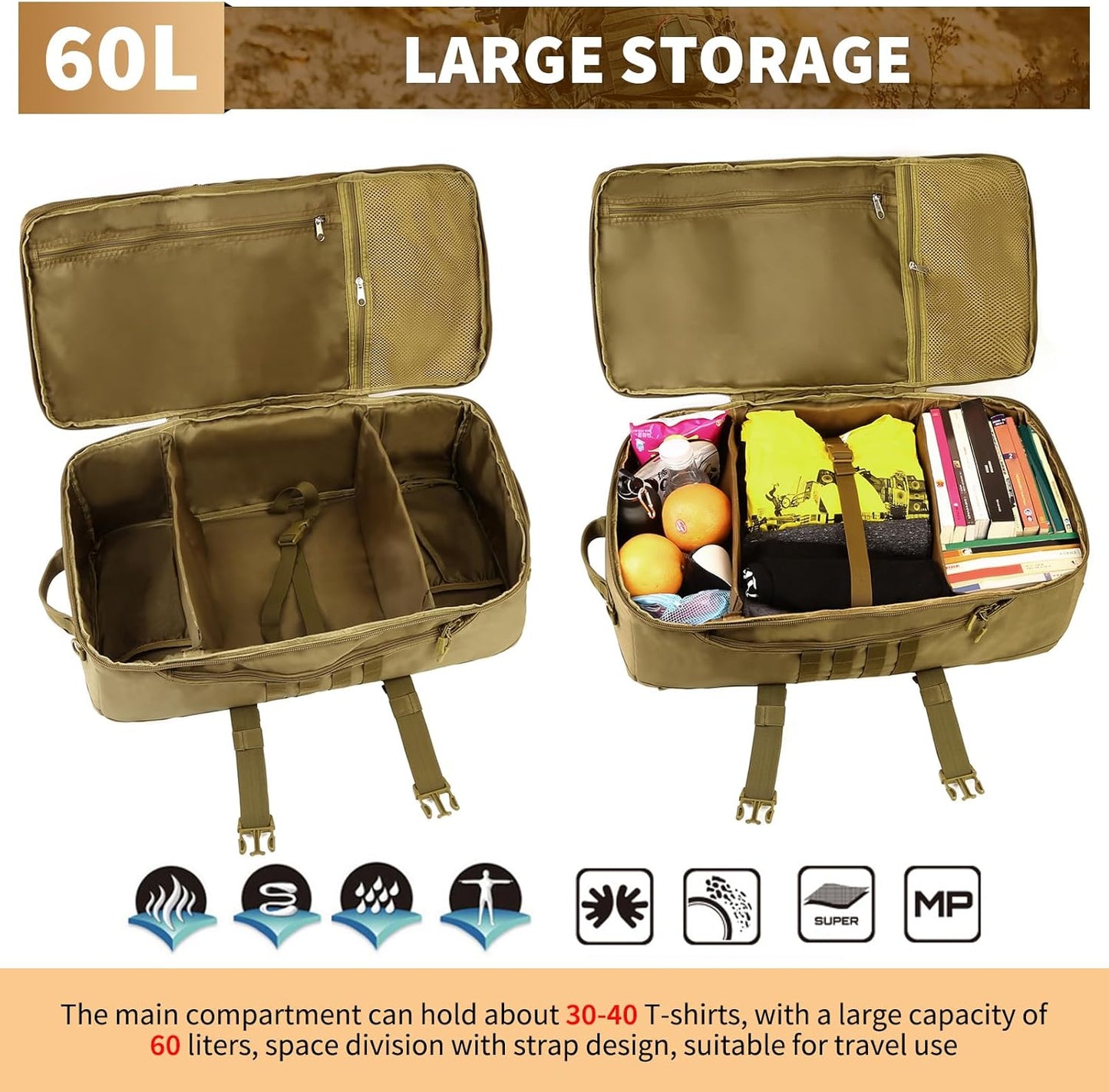 60L Tactical Military Backpack - Outdoor Assault Pack for Hunting, Camping & Travel