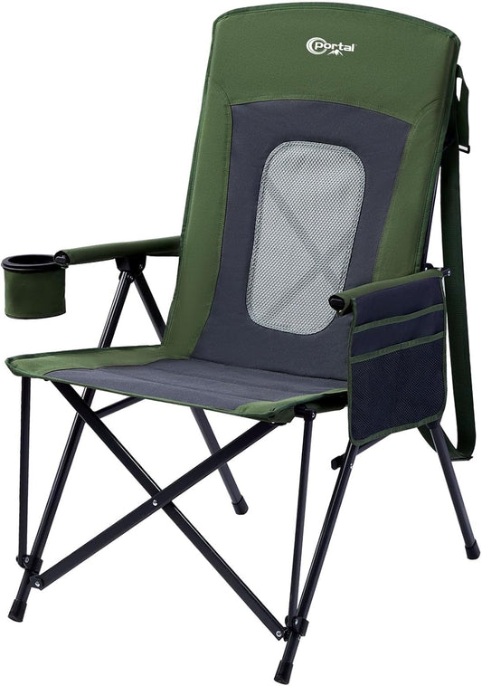 PORTAL Oversized Folding Camping Chair High Back Portable Lawn Chairs for Adults Outdoor Sports with Hard Armrest Cup Holder，Supports 400LBS Black