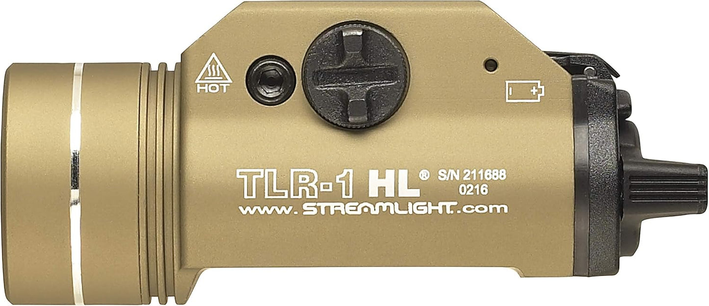 Streamlight 69266 TLR-1 HL 1000-Lumen 20000 Candela Rail-Mounted Tactical Weapon Light with Specific Compatibility Rail Locating Keys, Flat Dark Earth
