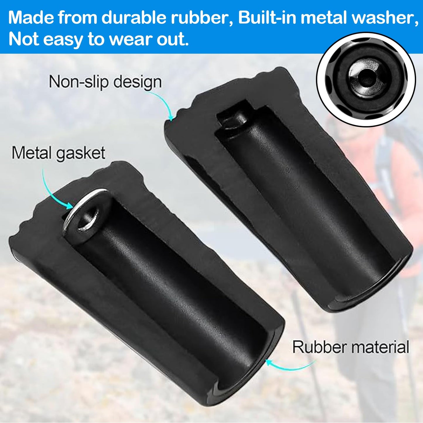 6Pcs Trekking Pole Tips Replacement - Rubber Feet for Hiking Poles Tips, Walking Sticks Tips Accessories, Fits Most Standard Trekking Poles, Walking Sticks Shock Absorbing(11mm Hole Diameter)