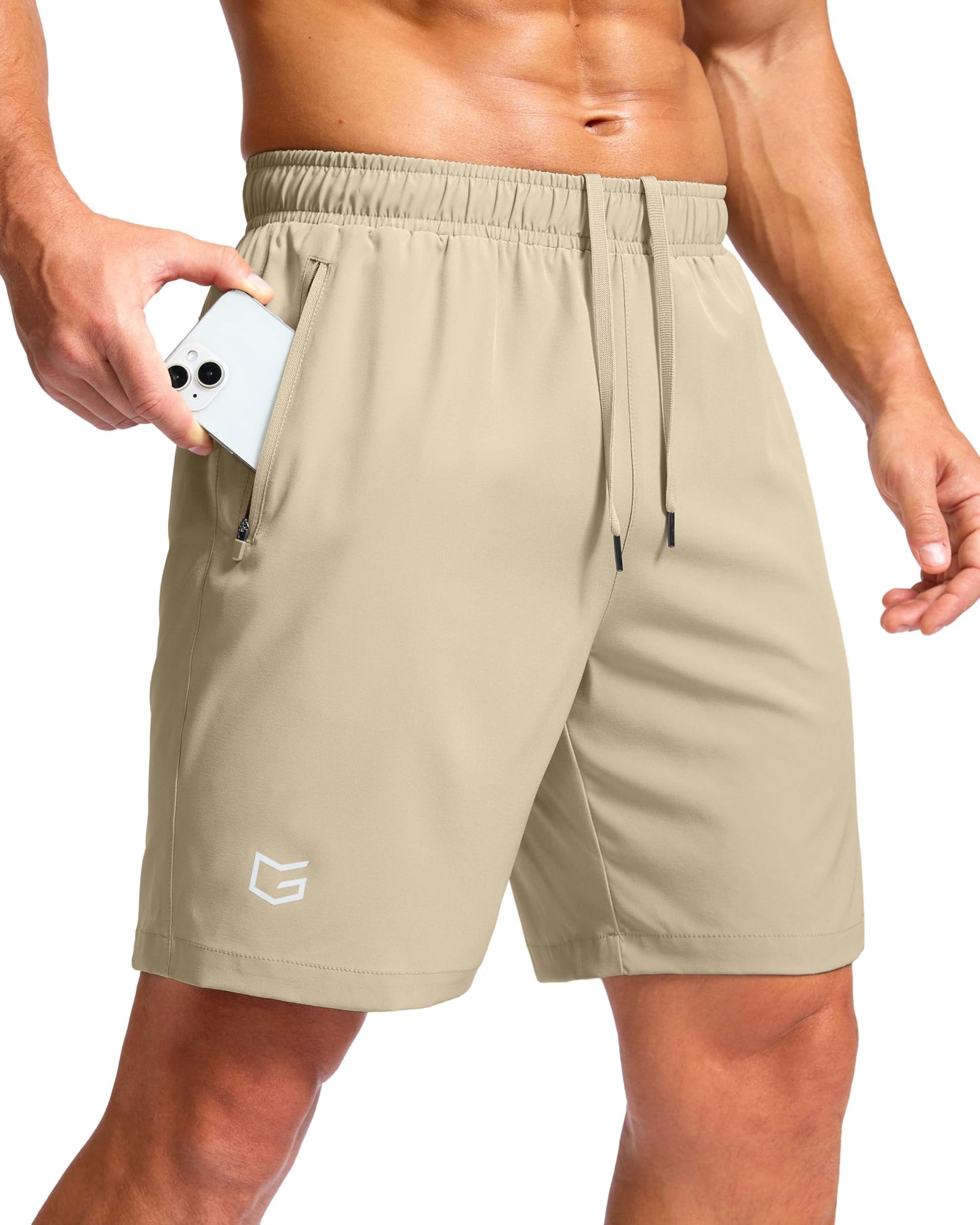 G Gradual Men's Athletic Running Shorts with Zipper Pockets Quick Dry 7"/ 5"/ 9" Workout Gym Shorts for Basketball Hiking(Khaki,7XXXL)