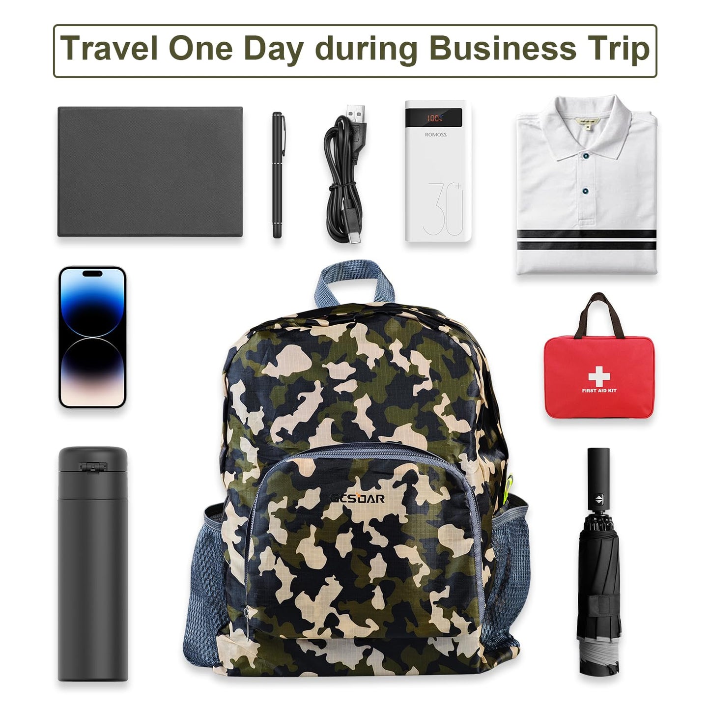 GCSOAR Hiking Backpack 4 packs, Backpack for Women and Men Outdoor Backpacks, Foldable, Camou, Green, Black, Grey, 20l/0.26lb