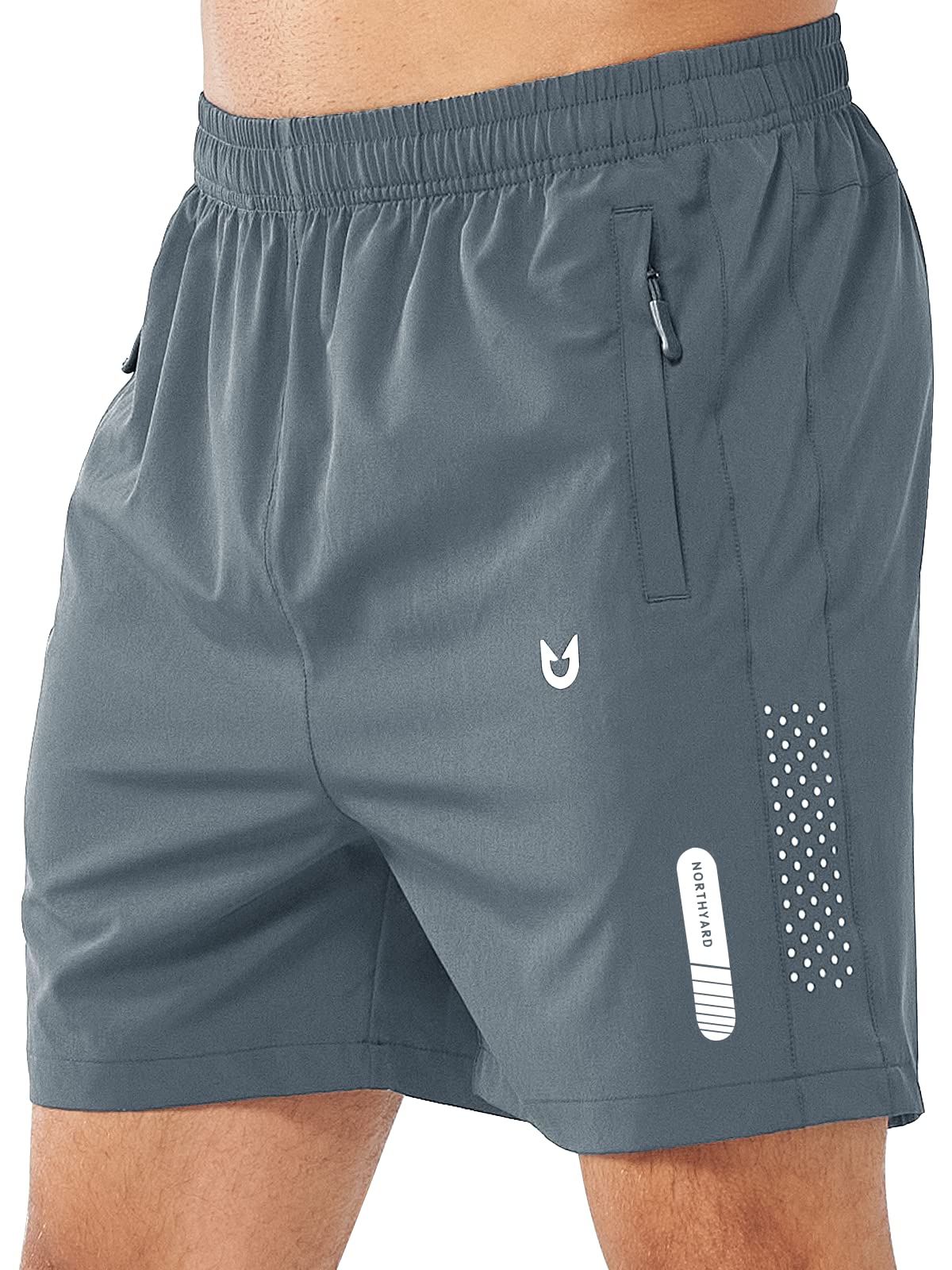 NORTHYARD Men's Athletic Running Shorts Gym Workout 7"/9"/5" Quick Dry Lightweight Sports Basketball Tennis 3 Zipper Pockets COOLGREY-5inch XL
