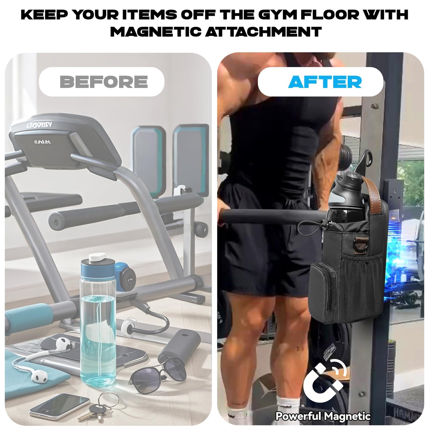 JACZZO Magnetic Gym Bag,Magnetic Water Bottle Holder for Gym,Small Gym Bag for Men and Women,Gym Gifts & Gym Accessories