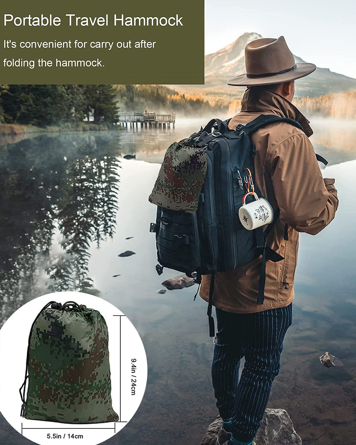 Fotgear Camping Hammock with Mosquito Net - Ultra Lightweight Durable Double/Single Travel Hammock 210T Parachute Nylon with Tree Straps 660lbs Capacity for Garden Camping Backpacking, Camo