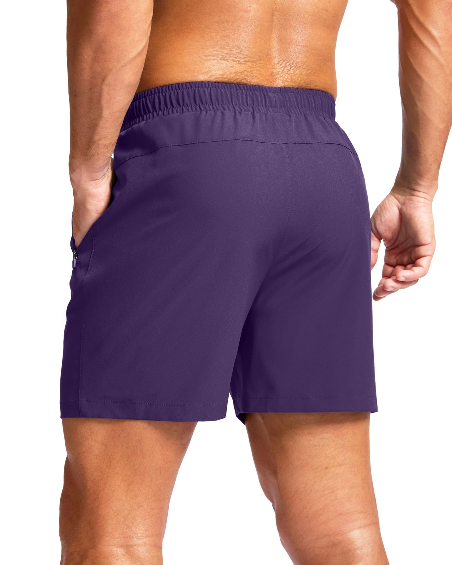 Men's Athletic Running Shorts with Zipper Pockets Quick Dry 7"/ 5"/ 9" Workout Gym Shorts for Basketball Hiking(Purple,5XS)