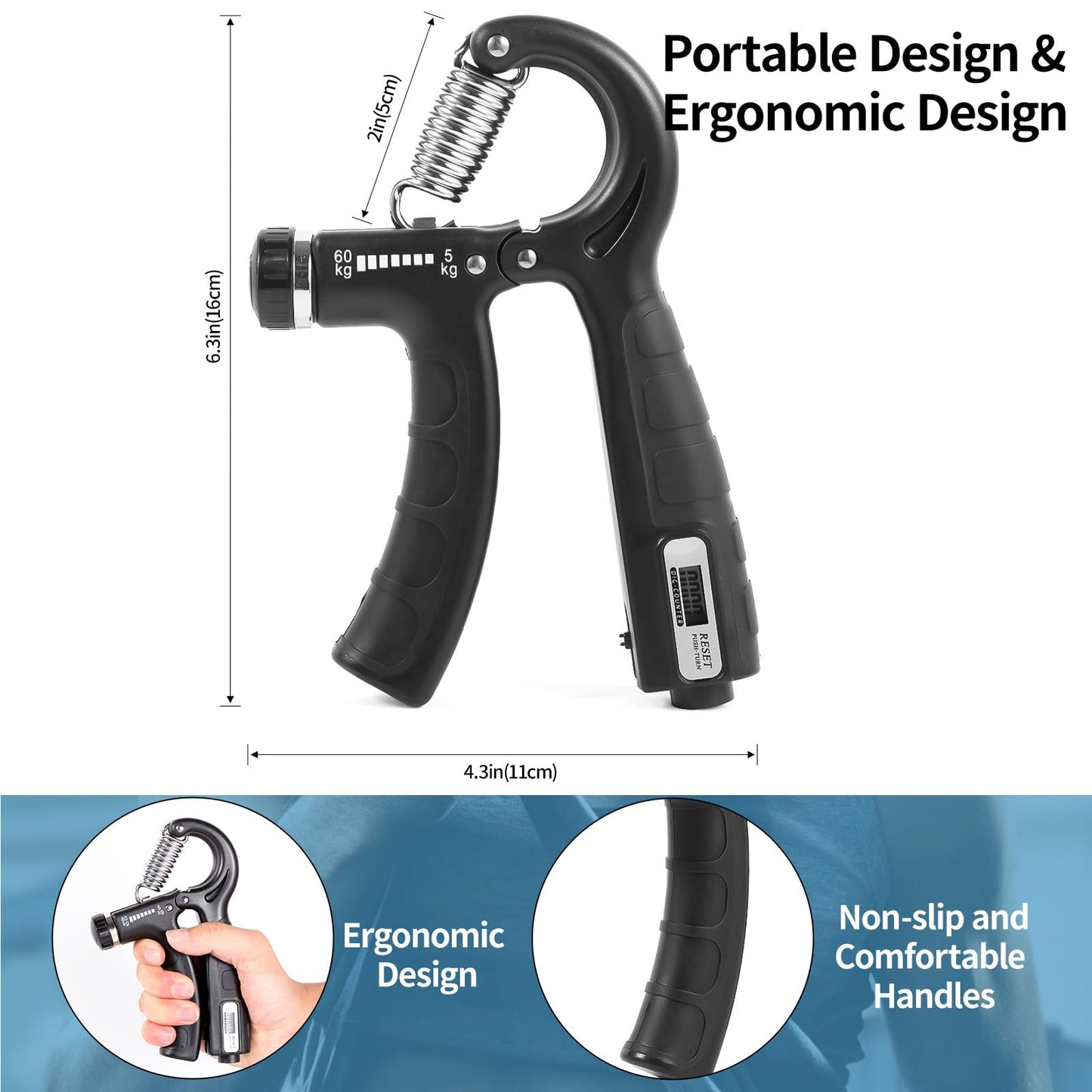 Grip Strength Trainer with 2 PCS,AOKLS Hand Grip Strengthener Adjust Resistance in 11-132Lbs for Climbers,Tennis Athletes and Any Athlete Who Needs to Strengthen the Fingers and Arms
