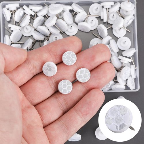 XIHIRCD 100pcs Reflective Tacks for Trail Marking, Box Package Reflective Trail Tacks Thumb Tacks Glow in The Dark Tacks Tree Markers for Hunting Camping Hiking Survival Outdoors(Silver)