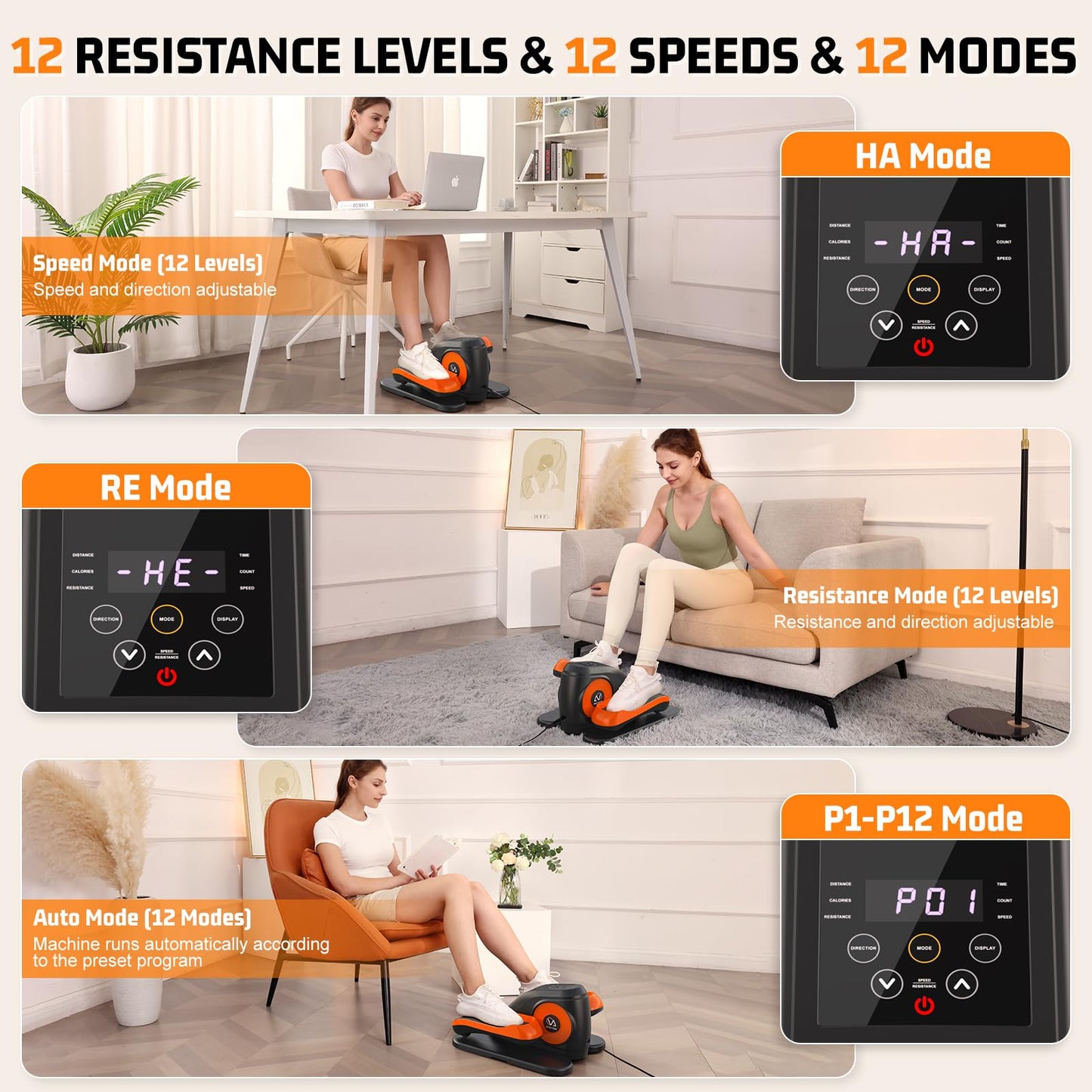 ANCHEER Under Desk Elliptical, Electric Ellipse Leg Exerciser with 12 Adjustable Resistance & Speeds, P1-P12 Modes, Quiet Seated Pedal Exerciser with Remote Control, 100% Pre-assembled for Home Office