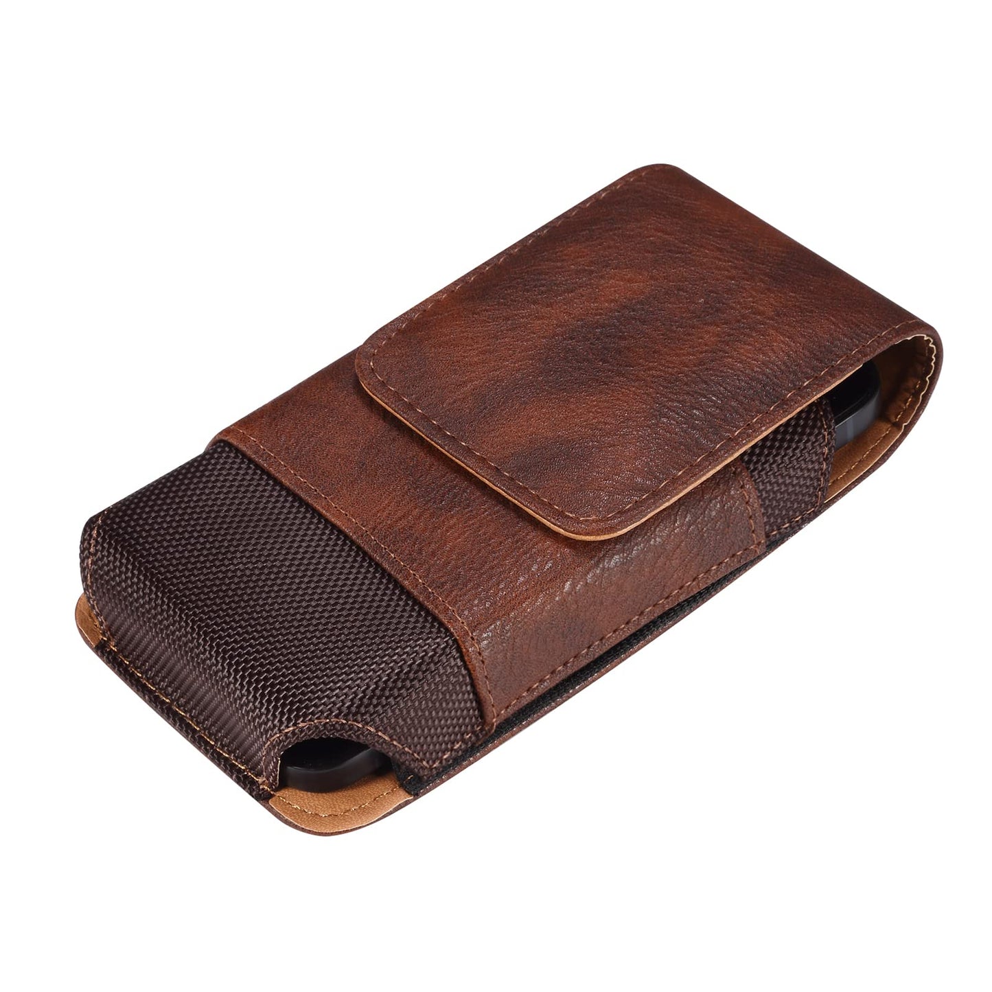 Vertical Cell Phone Waist Bag for Men, Mobile Phone Belt Pouch with Clip, Universal Mens Leather Phone Belt Clip Holder Smartphone Waist Pouch Fanny Pack Protective Wallet with Carabiner Belt Loop