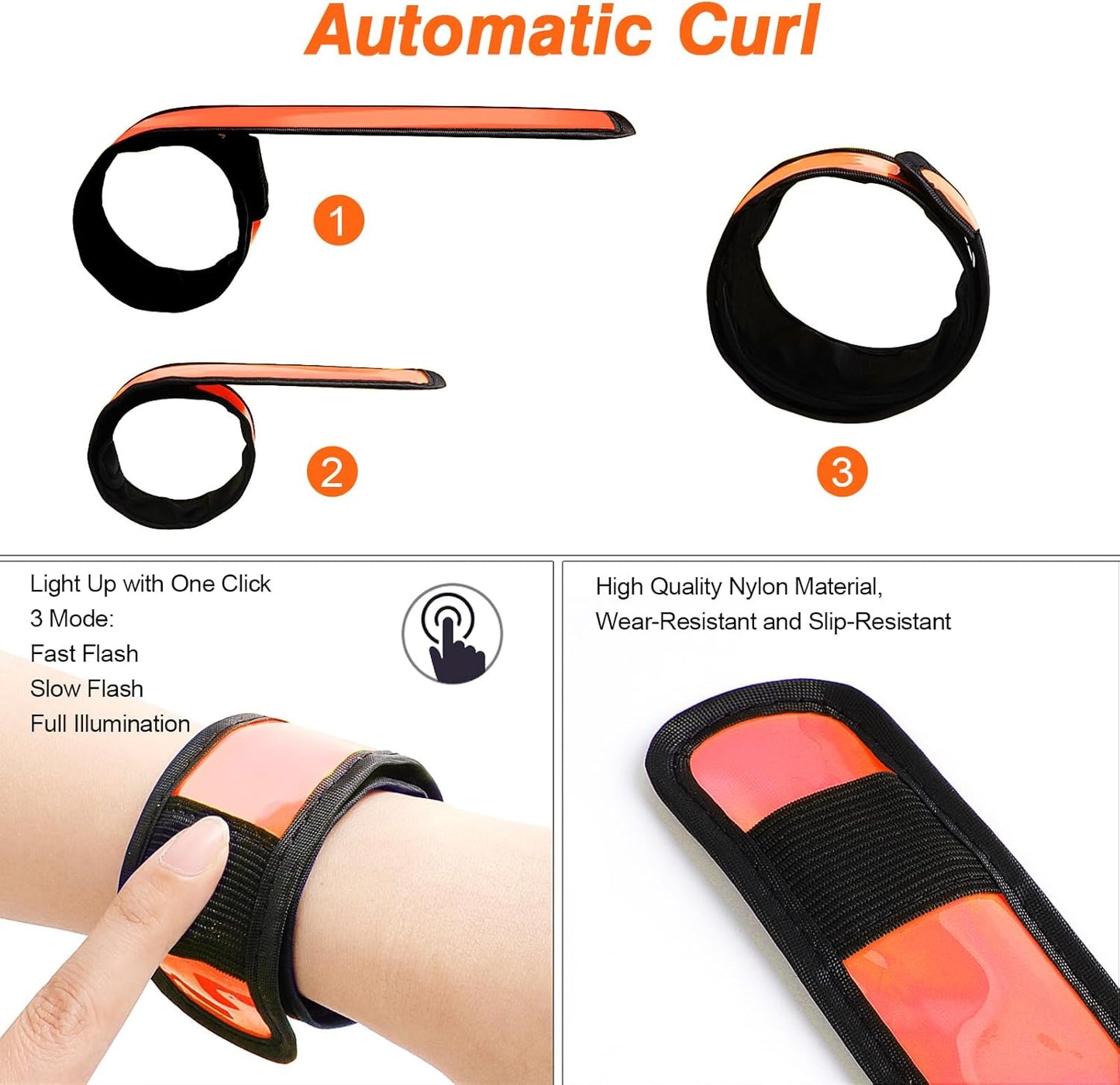 Pack of 6 LED Light Up Band Slap Bracelets Night Safety Wrist Band for Cycling Walking Running Concert Camping Outdoor Sports