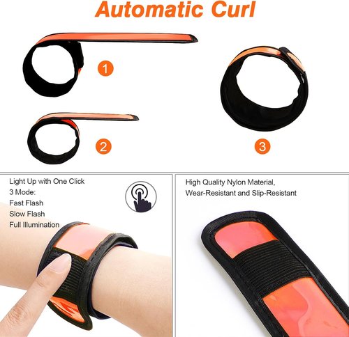 LED Light Up Slap Bracelets - Pack of 6 Night Safety Wrist Bands for Cycling & Outdoor Sports