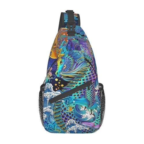 MANQINF Cool Chinese Dragon Sling Bag,Casual Crossbody Backpack Shoulder Chest Bag for Women Men Travel Hiking Daypack