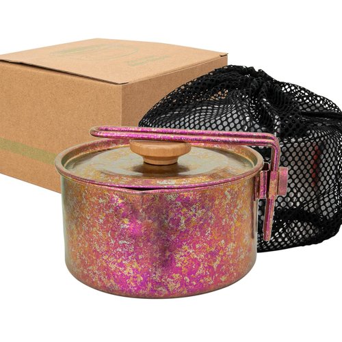 TiTo Titanium Camping Pot Lunch Box with Lid & Folding Handle Ultralight Portable Outdoor Heated Bowl for Hiking Backpacking Picnic Travel Adventure Cookware Bento Box (Rose)