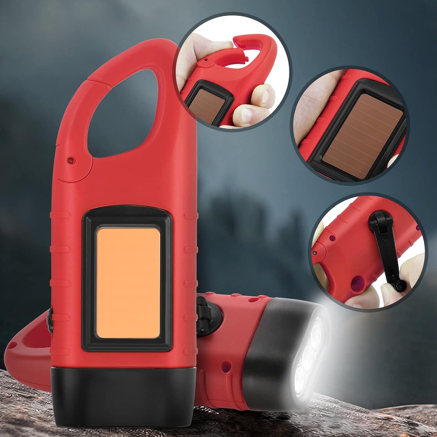 Simpeak 2-Pack Hand Crank Solar Powered LED Flashlight, Emergency Survival Flashlight Torch for Outdoor Sports, Green