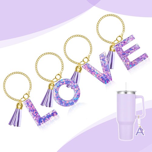 MOYOHIM Letter Charm for Stanley Cup, Cute Initial Keychain Charm for Handle, Purple Handle Accessories for Stanley Tumbler for Girls Women (Letter M)
