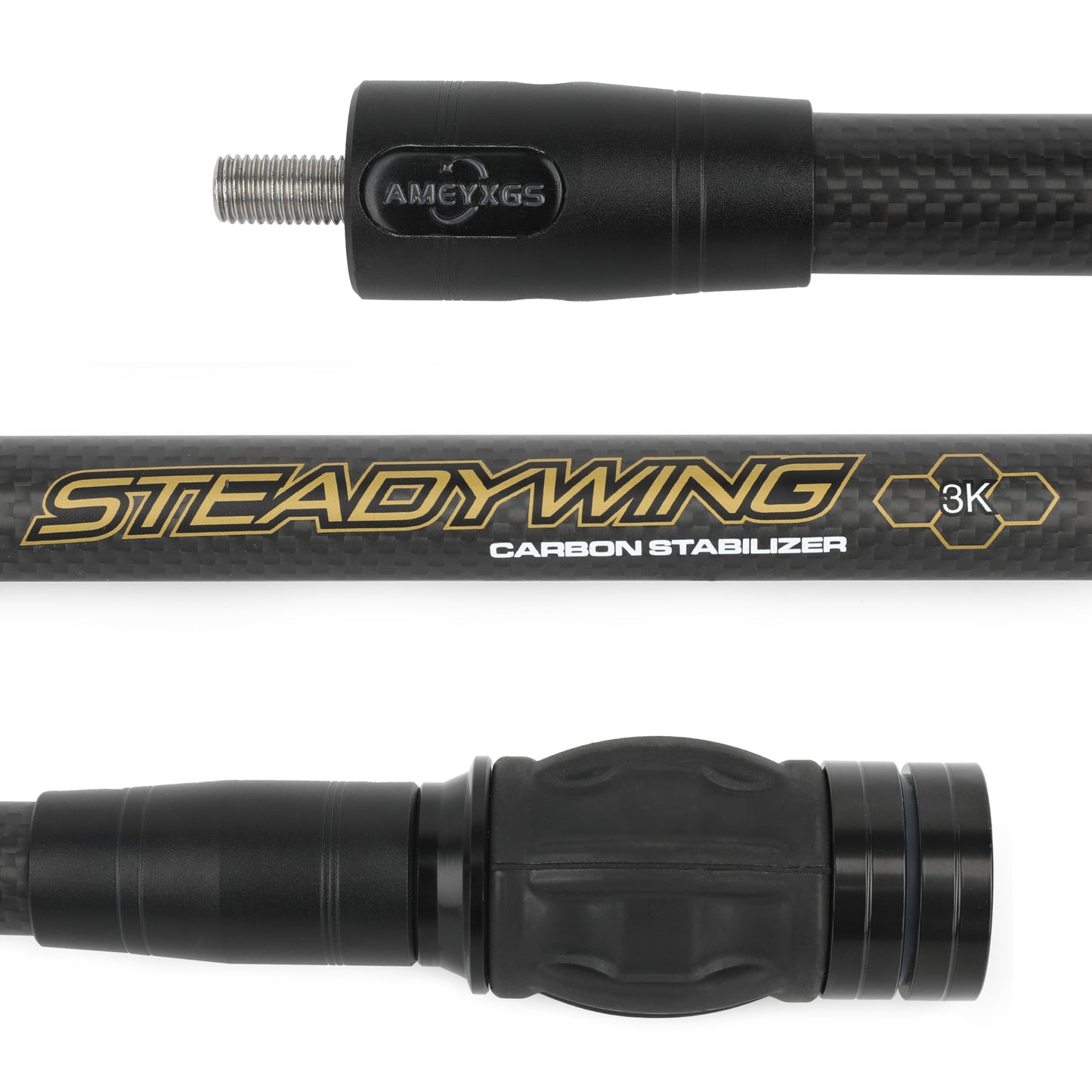 AMEYXGS Archery Bow Stabilizer for Compound Bow, 3K Carbon Fiber 6", 8", 10", 12" Rods, Damping System, Weights Kit, Single Side V-Bar Mount,Quick Disconnect (10″)