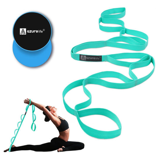 A AZURELIFE Exercise Slider and Premium Durable Stretch Strap with Loops