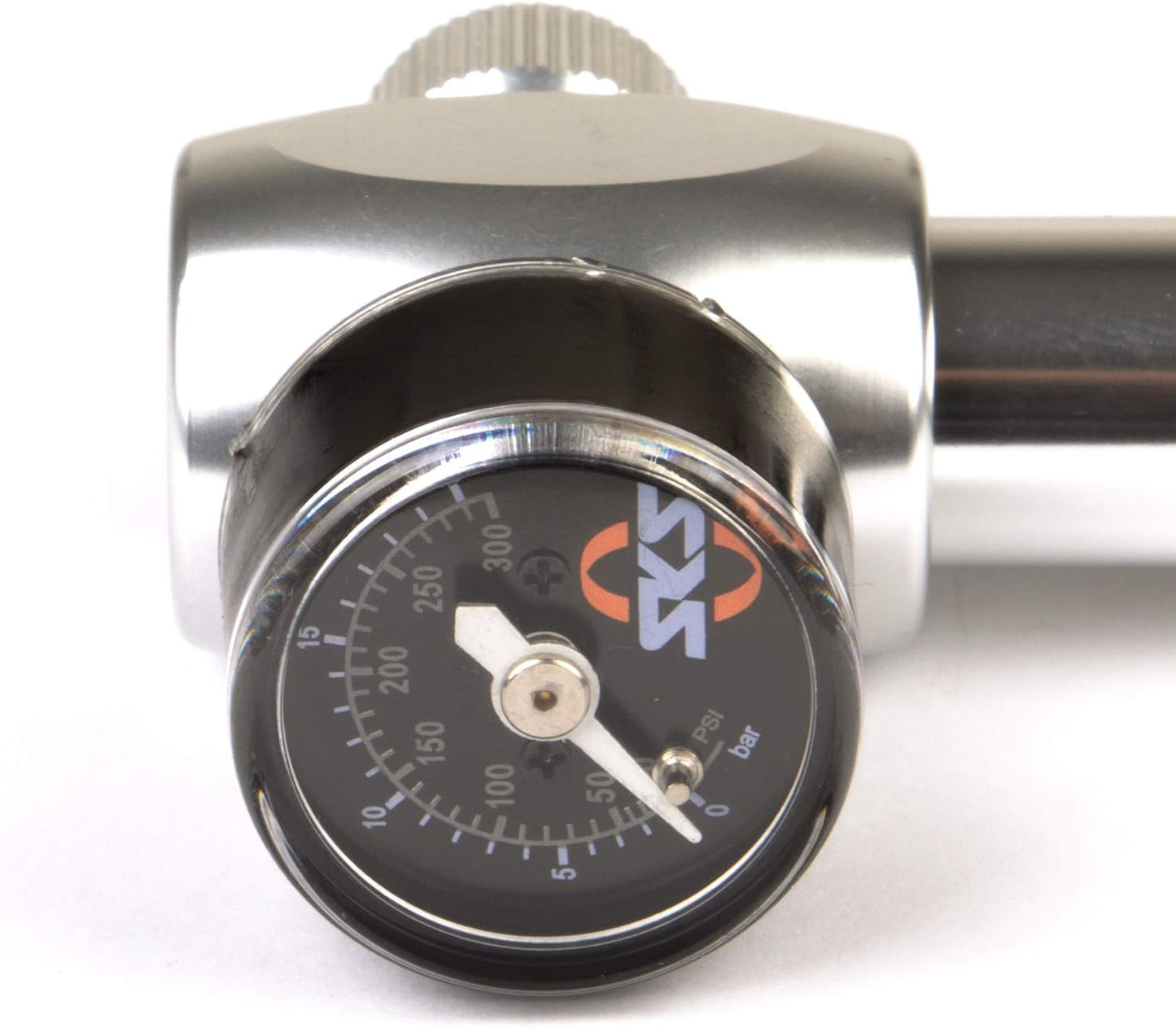 SKS GERMANY MSP Dämpferpumpe (Mountain Suspension Pump), Luftpumpe Fahrrad (Fahrradpumpe mit abschraubbarem Stahlflexschlauch, Druck max.: 20 bar / 290 PSI, Ventilanschluss: AV), Silber, 10 x 3 x 3 cm