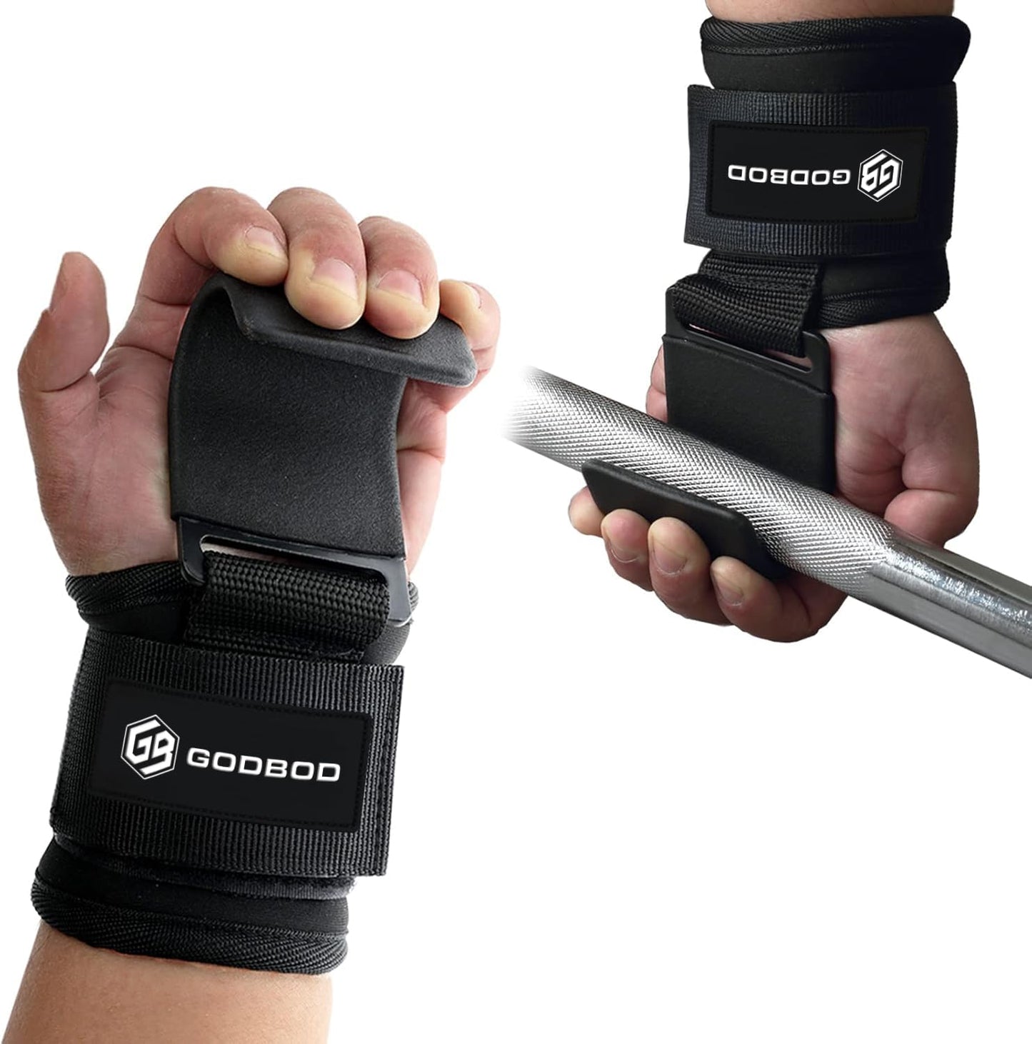 GODBOD Weight Lifting Hooks for Men and Women – Heavy-Duty Wrist Support with Non-Slip Steel Hooks, Adjustable Straps for Deadlifts, Pull-Ups, Rows, and Strength Training – Ideal Gym Accessory for Powerlifting and Bodybuilding