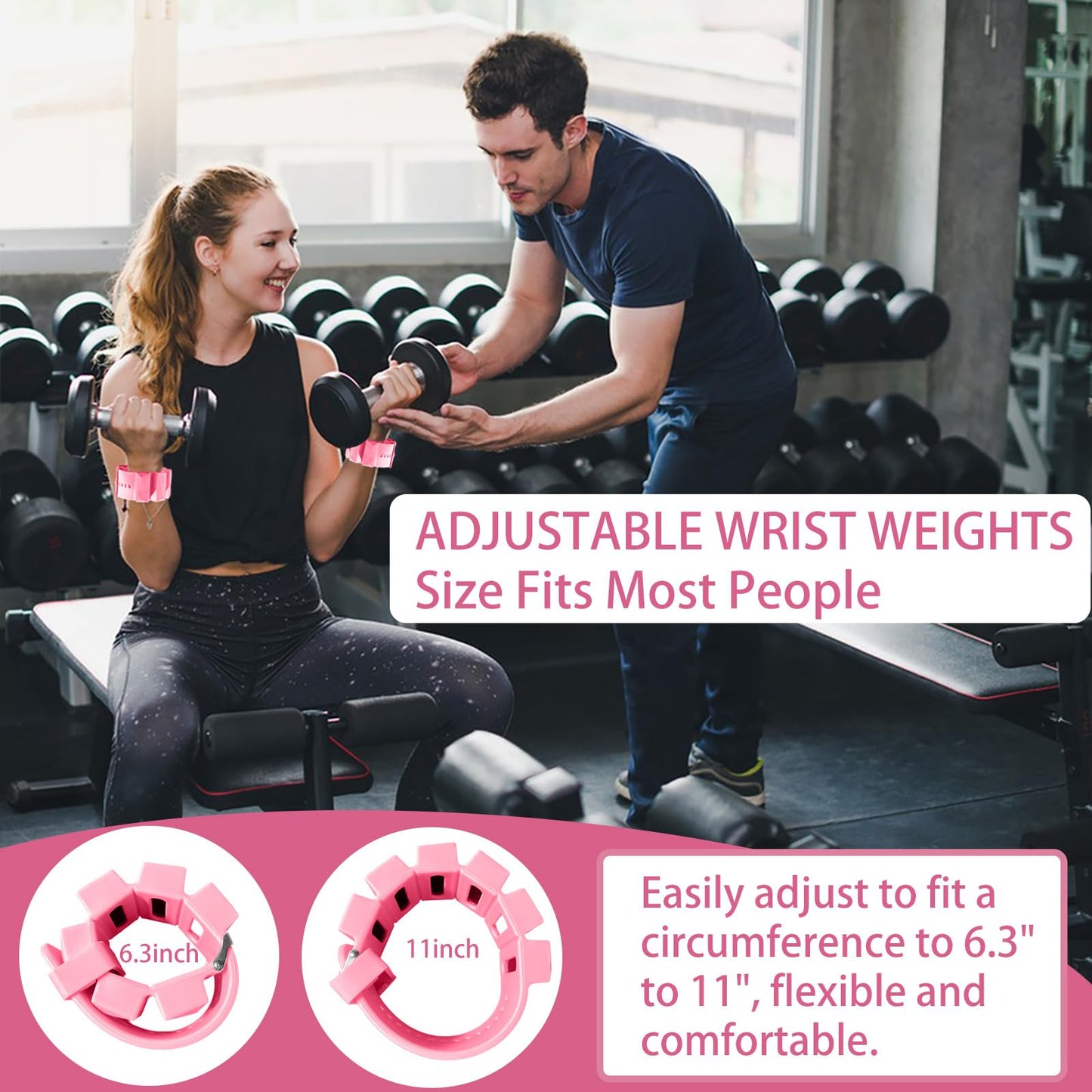 ANYEEK Pink Ankle & Wrist Weights: Adjustable 2lbs (1lb Each) for Women & Men - Walking, Pilates, Yoga Workout at Home - Hand Weights for Women at Home, Set of 2 (1lb Each)