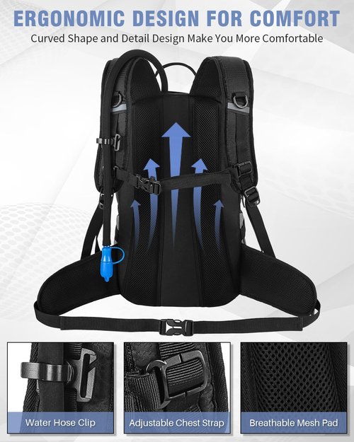 MIRACOL Hiking Hydration Backpack Pack - 18L Water Backpack with 2.5L Bladder - Insulated Hydration Daypack for Women Men Black