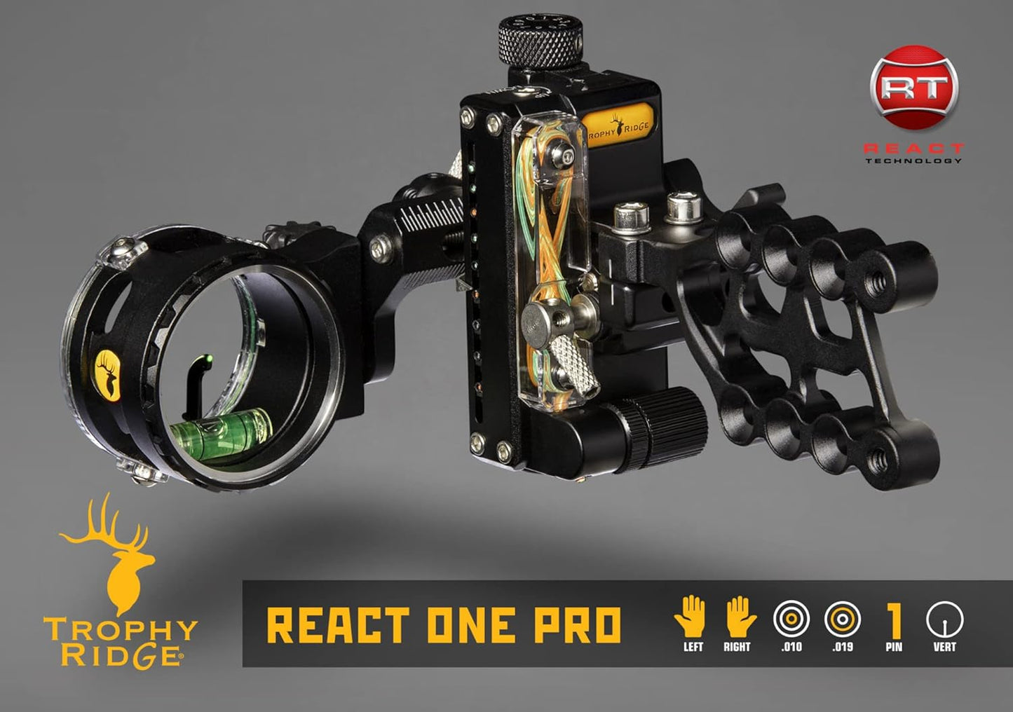 Trophy Ridge React One Pro Bow Sight - 100 Yards Accuracy, Tool-less Adjustments & 2nd/3rd Axis Leveling