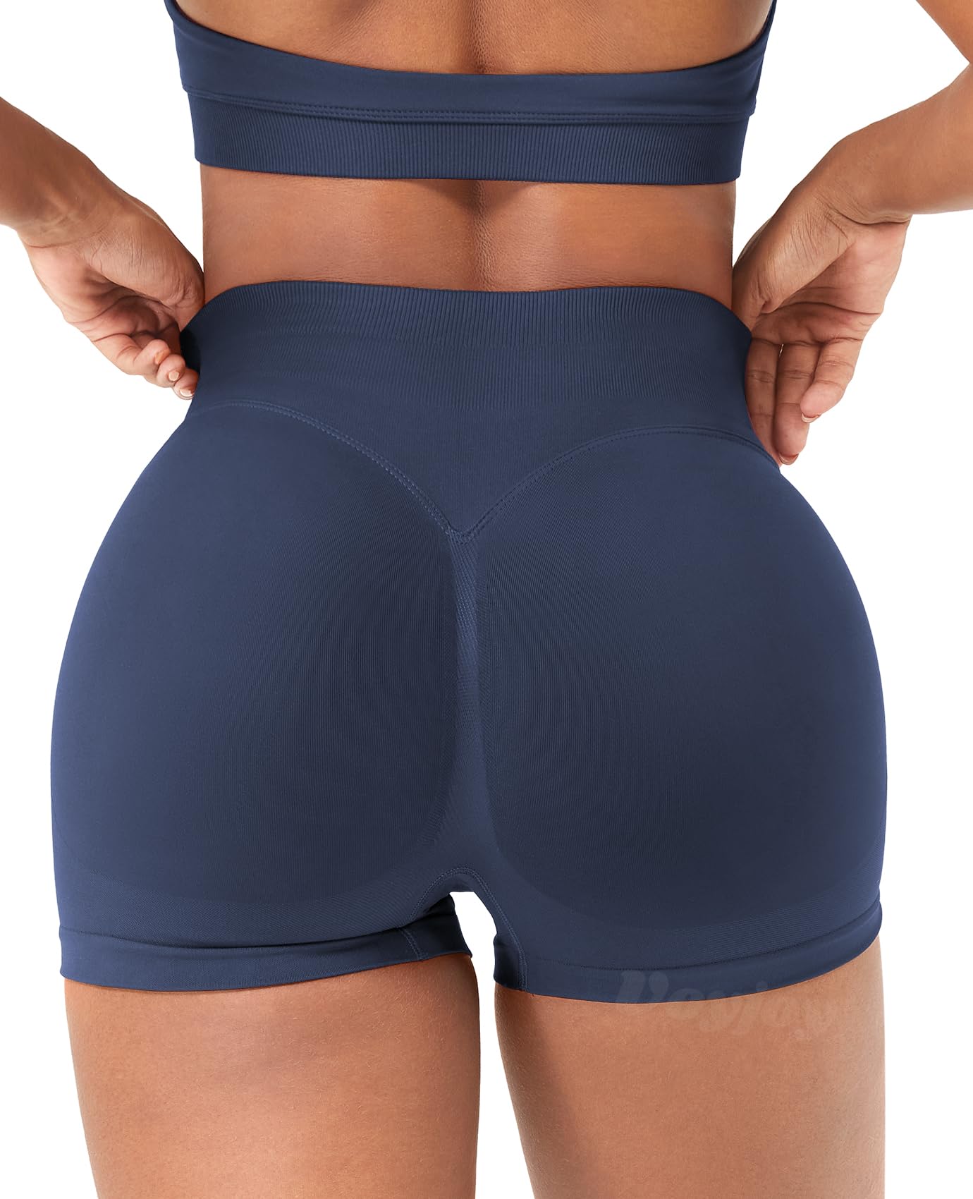 VOYJOY Women Workout Impact Shorts 2.5"/ 3.6"/ 4.5"/ 6" Scrunch Butt Lifting Gym Seamless Booty Biker Shorts Blue Gray
