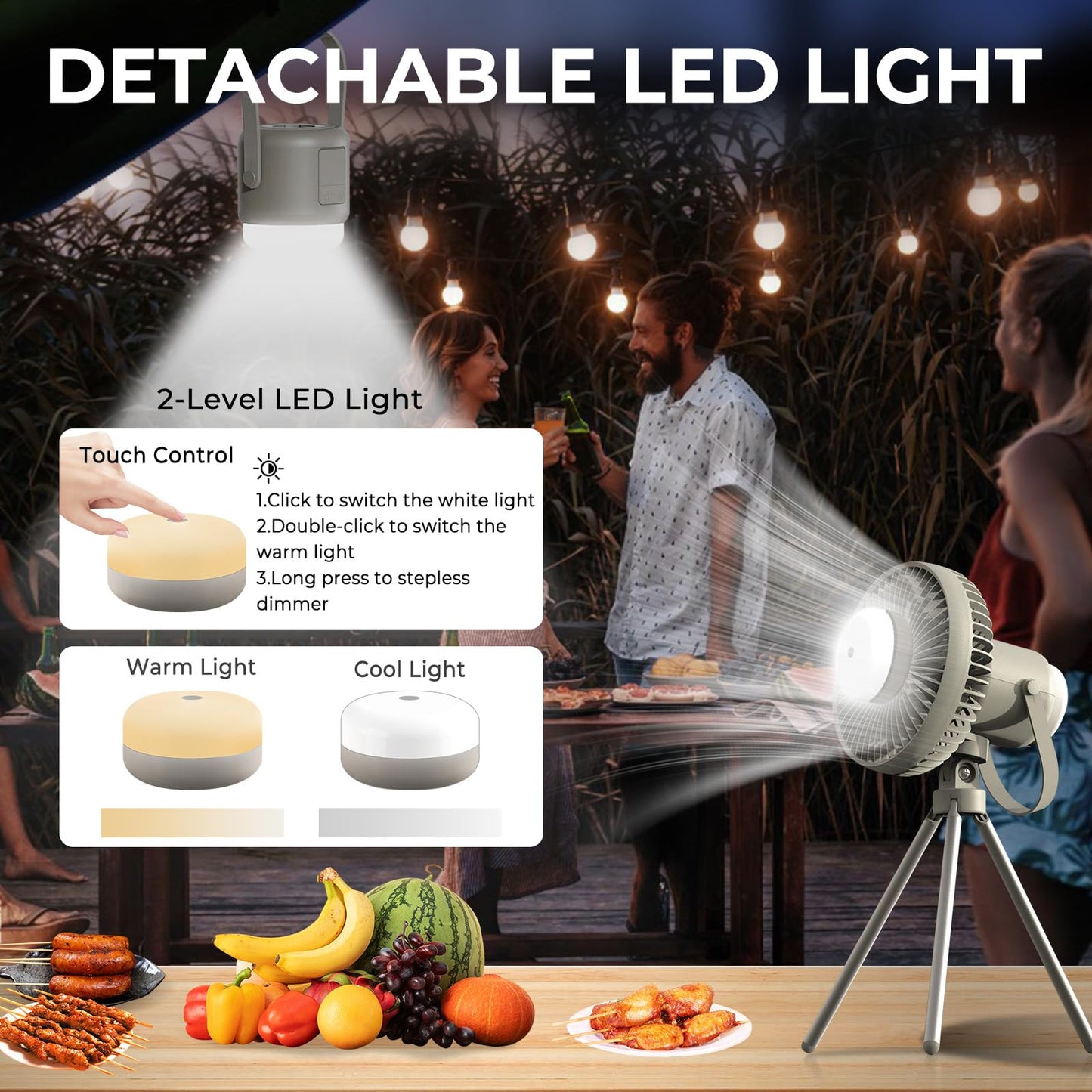 Atopskins Camping Fan with Removable Lantern, 8000mAh Battery Powered Fan with Hook, Tripod, Outdoor Rechargeable Fan Adjustable 3 Speeds Small Portable Tent Fan for Car Fishing Office Sleep