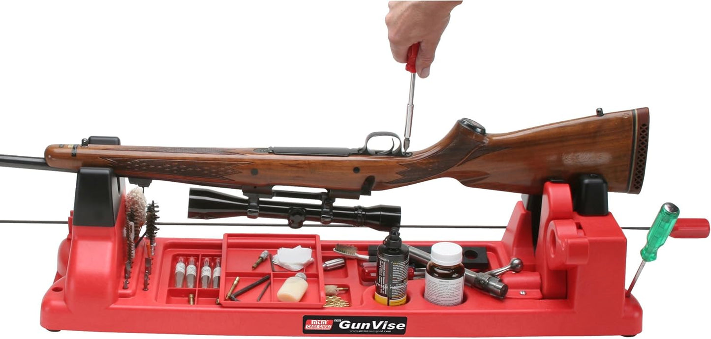 MTM GV30 Gun Vise for Gunsmithing work and Cleaning Kit, Free Standing, 11 Compartments, USA Made, Red
