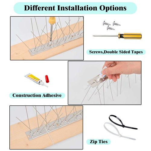 Blocking Little Robin,Easy Installation Bird Deterrent Spikes Use for Balcony Courtyard Outdoor Roof (16.4Feet/300sets spines)