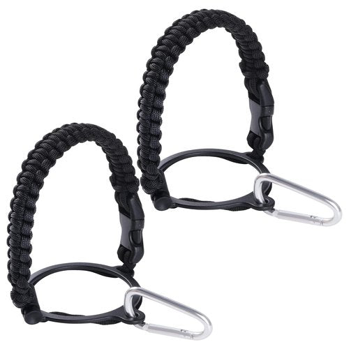 SUMERSHA 2Pcs Paracord Handle Fits Wide Mouth Bottles 12oz to 64oz - Water Bottle Paracord Handle Strap with Carrier Strap Cord, Safety Ring and Carabiner, Black