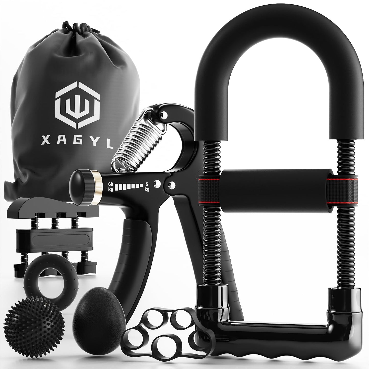 7-Pack Hand Grip Strengthener Kit with Adjustable Wrist Strengthener, Hand Exerciser, Stress Relief Ball, Exercise Ring, and Forearm Workout Therapy Ball for Strength Training and Recovery