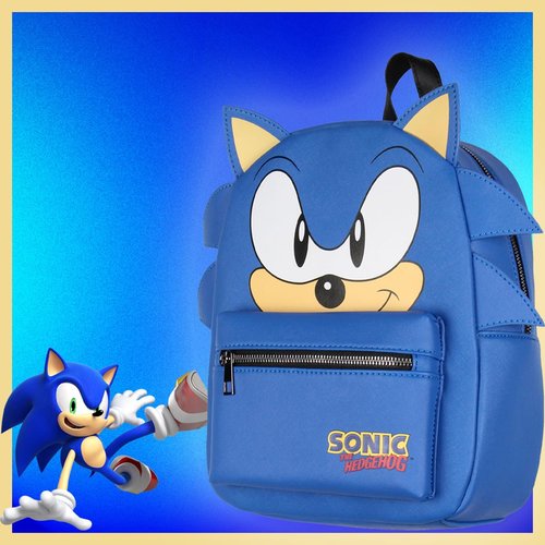 Bioworld Sonic The Hedgehog Character with 3-D Ears and Quills Mini Faux Leather Backpack For Men and Women