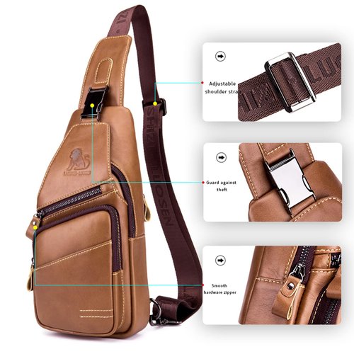 Pundarika Leather Sling Bag for Men - Crossbody Shoulder & Chest Bag; Multifunctional Travel & Hiking Backpack - Black