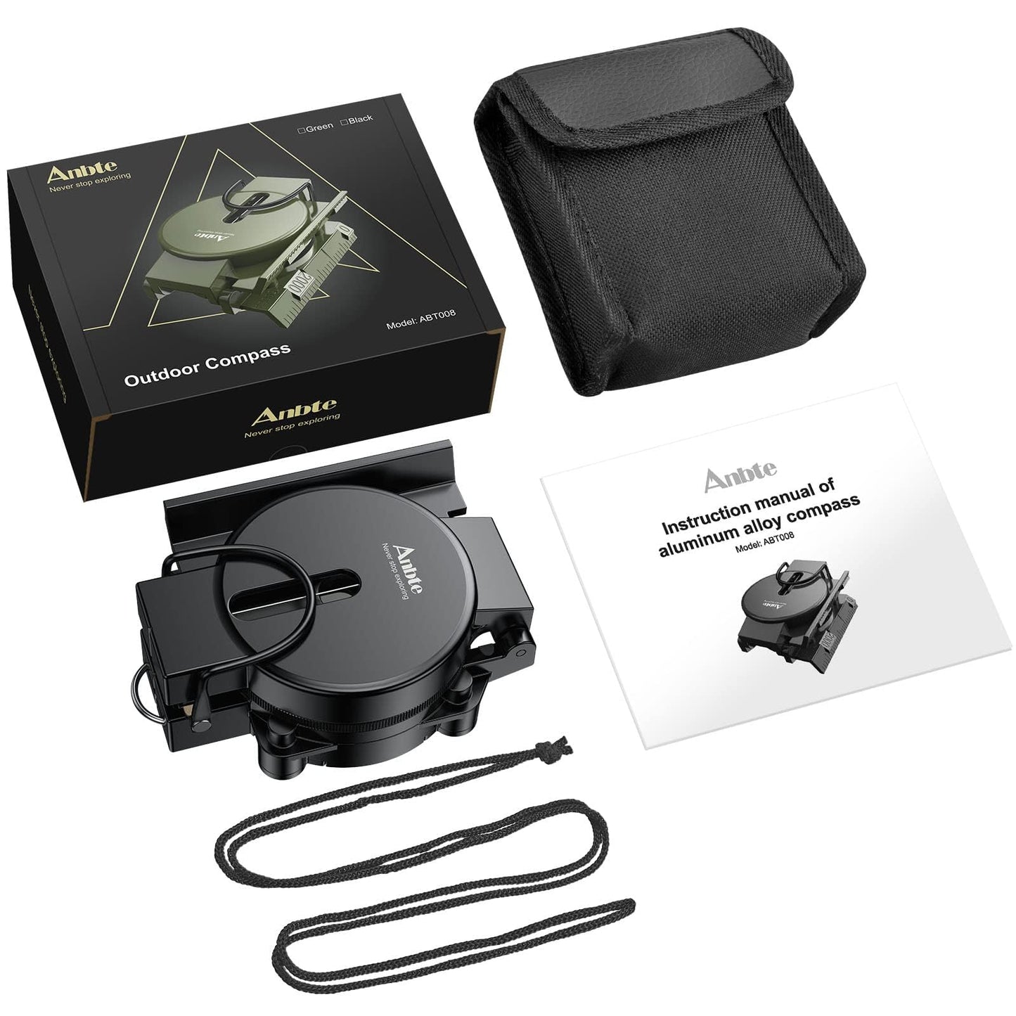 Anbte Hiking Compass with Clinometer, Strong Magnetic Intensity 3000 Gauss Professional Military Lensatic Compass Waterproof Hand Held Portable for Navigation Survival Backpacking Camping